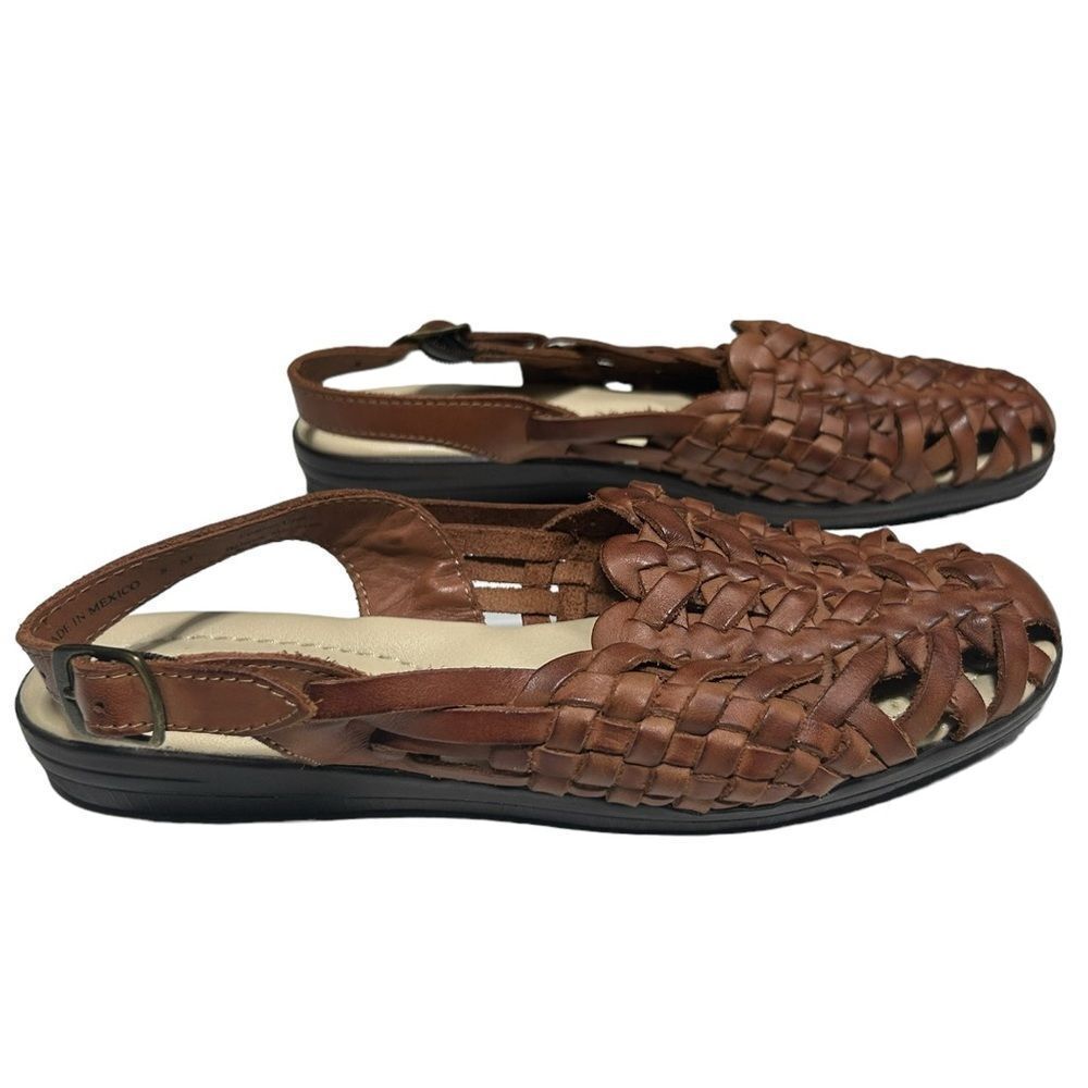 Softspots Brown Woven Leather Slingback Sandals